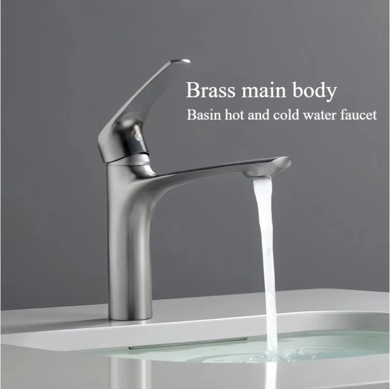 

Brass faucet, new grey, bathroom basin hot and cold faucet