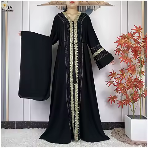2025 New Dubai Lady Elegant Dress Chiffon Open Abaya Fashion Women Dress Islamic Clothing Women Evening Party Dress With Scarf