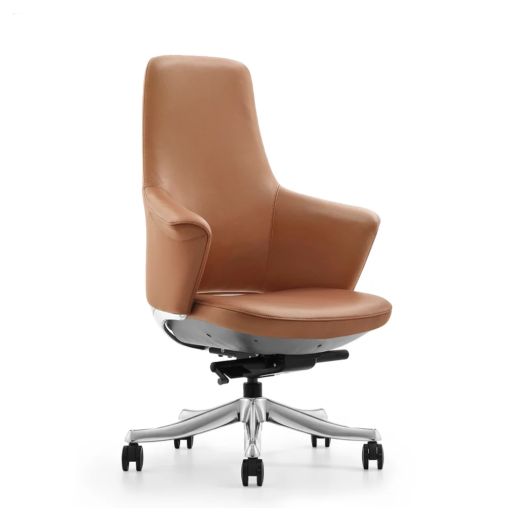 Luxurious Executive Office Chair with Genuine Leather High Quality Adjustable Height Contemporary Design Style for Office Use