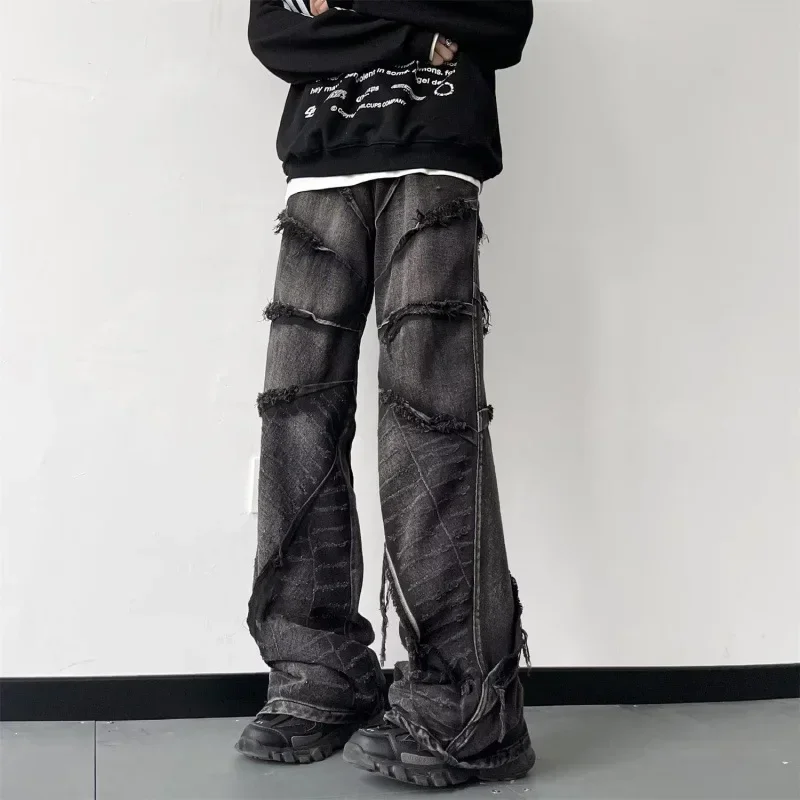 

Pop American High Street Style Jeans With A Sense Of Luxury. New Style Men's Fashionable All-match Loose Flared Wide-leg Pants.
