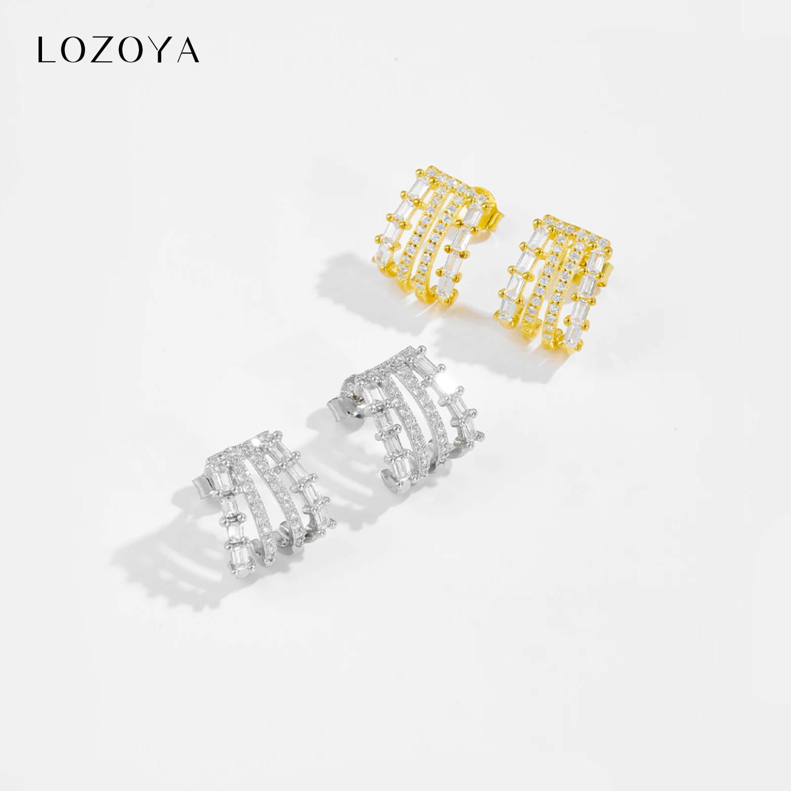 

Серьги-гвоздики LOZOYA для женщин, из стерлингового серебра 925 пробы, с золотым покрытием, прямоугольные, с цирконами CZ, 2026, в стиле рок-панк, модные, изысканные, роскошный подарок