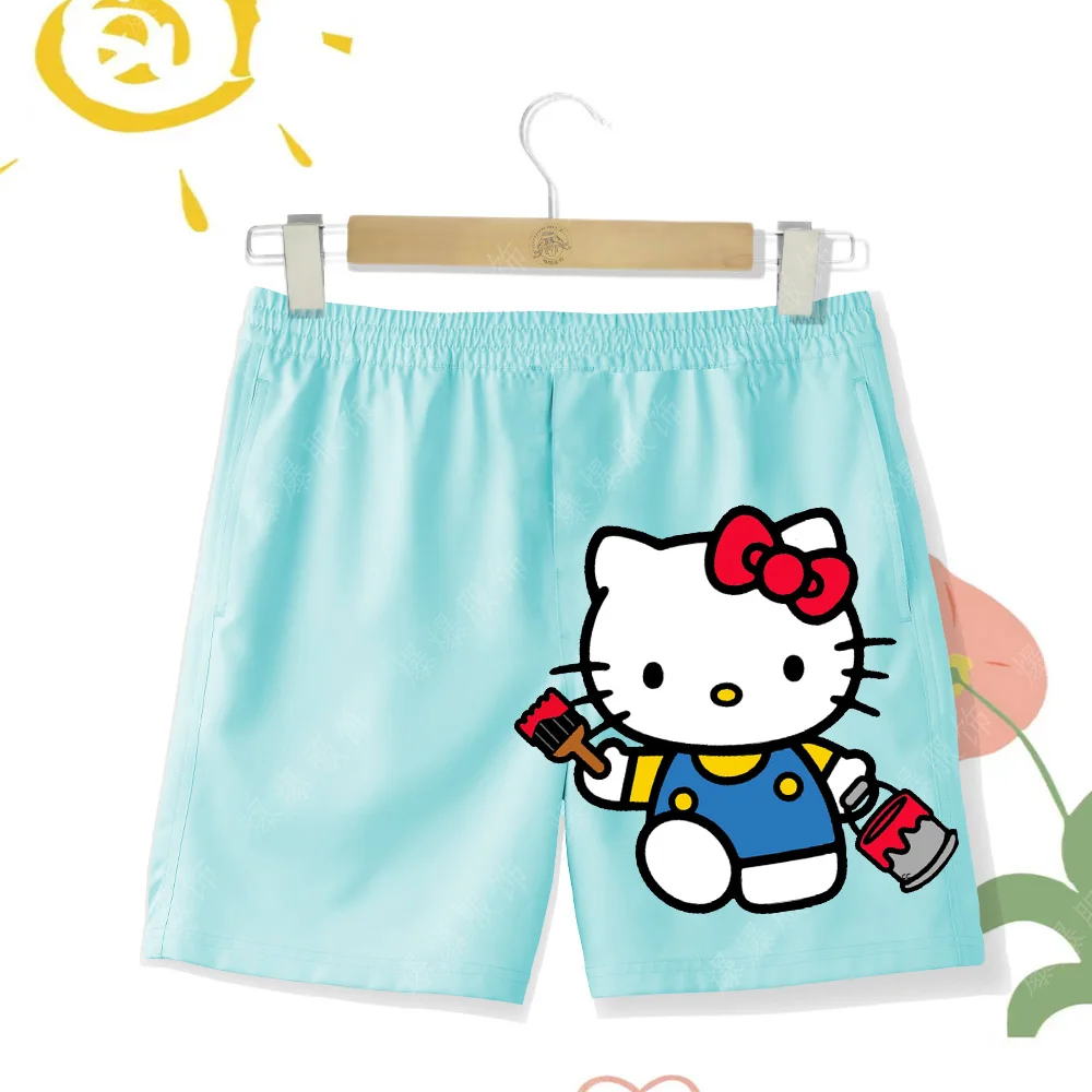 New Children's Beach Shorts Fashion Casual Cartoon Print Hello Kitty Girl Boys Breathable,  Soft, and Quick Drying Multi Color