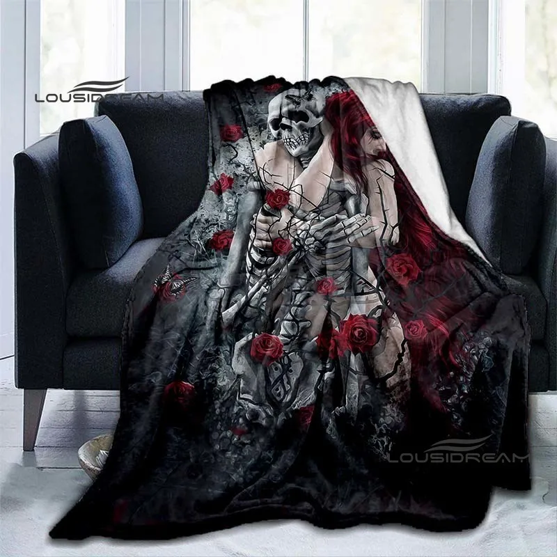 Skull and Roses Throws Blanket Dark Goth Unicorn Blanket for Beds Adults and Children Bedroom Living Room Decoration Sofa Travel