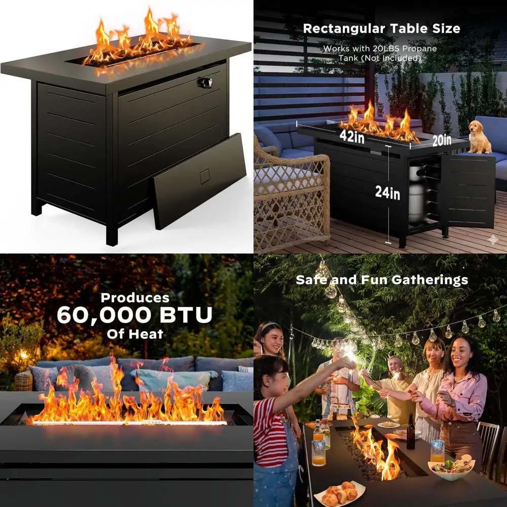 

42-дюймовый уличный пропановый стол для костра со стальной газовой горелкой 60 000 БТЕ, стальной крышкой и лавовыми камнями — функция пожарного стола 2-в-1