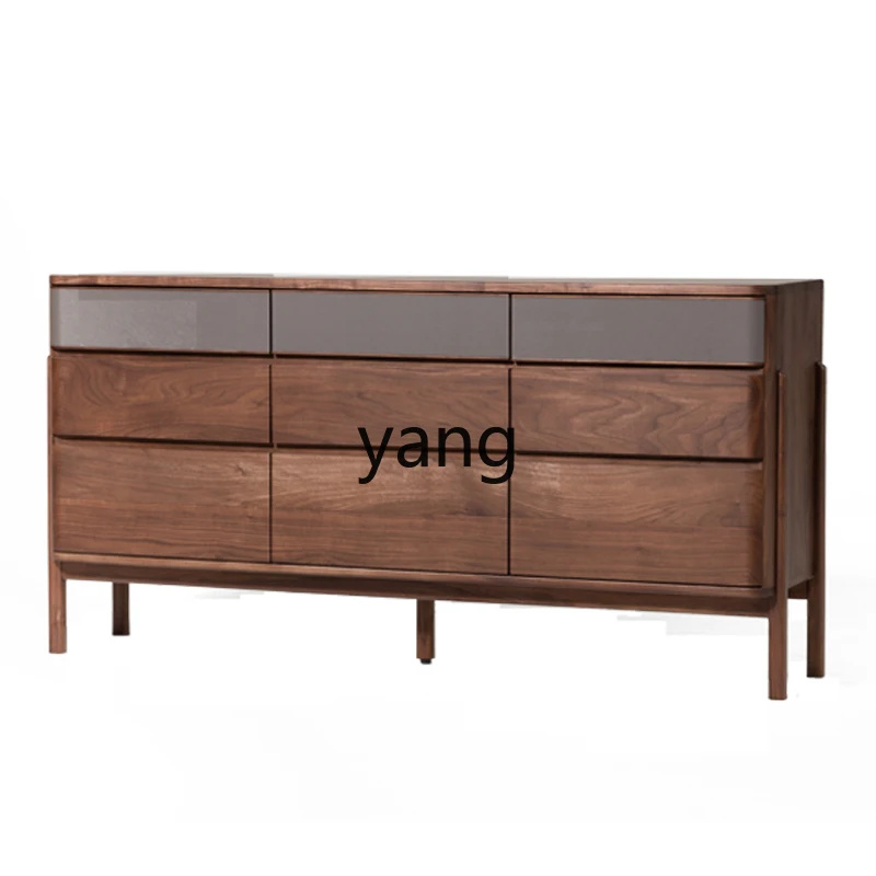 

Yjq Black Walnut Nine-Drawer Cabinet Bedroom Living Room Modern Minimalist Solid Wood Storage Cabinet Storage Chest of Drawer