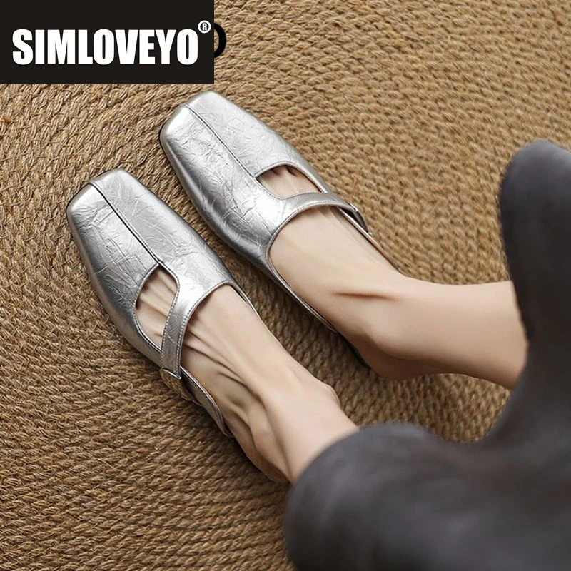 

SIMLOVEYO 2025 Fashion Women Sandals Square Toe Low Heels 3.5cm Slip On Mules Big Size 41 42 43 Soft Leisure Daily Summer Shoes