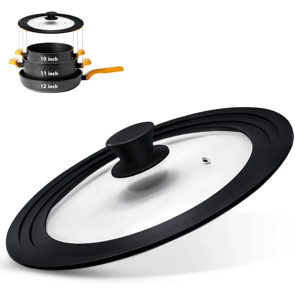 16-22-28-32cm Universal Lid for Pots Pans and Skillets Pot Lid with Heat Resistant Silicone Rim and Tempered Glass