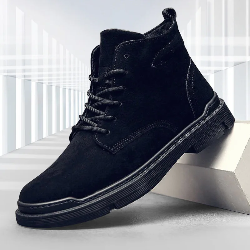 Men's High-top Boots Retro Suede Casual Shoes Classic Lace Up Mens Ankle Boots Plush Warm Winter Boots for Men Botas Para Hombre