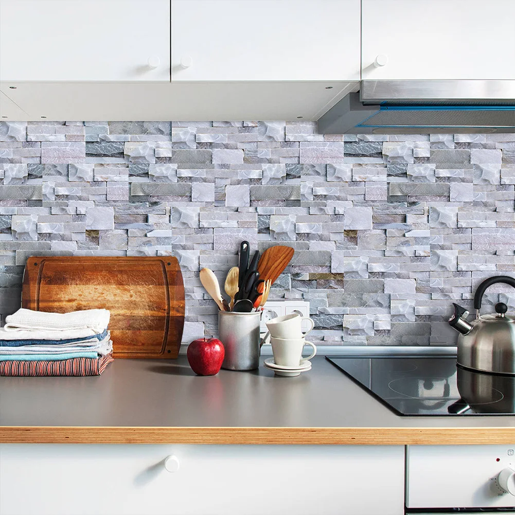 Mosaico Stone Bricks Wall Tile, Etiqueta da escada do banheiro, Azulejos auto-adesivos, Home Decor, Papel de parede artificial, 9pcs