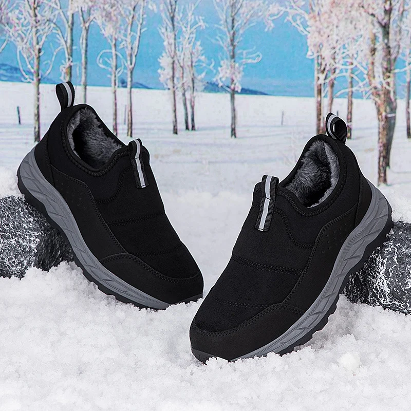 

Men's Waterproof Winter Lightweight Snow Boots Thick Warm Fur Men's Shoes Unisex Warm Cold Resistant Boots Slip on Casual Shoes