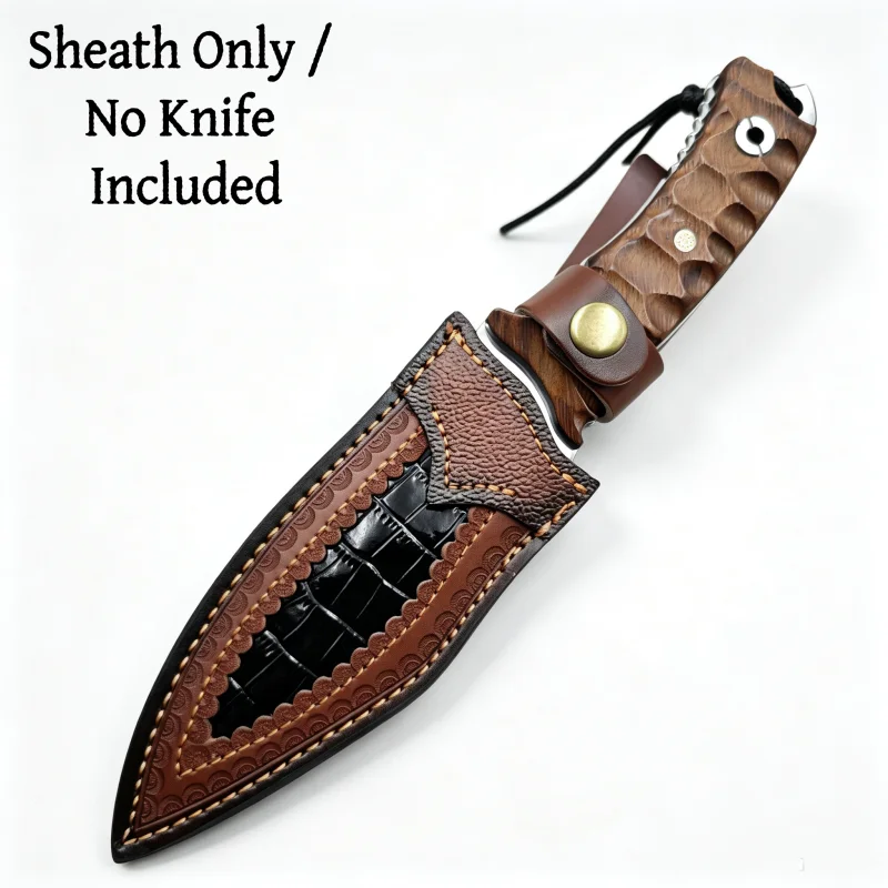 Crocodile Texture Spliced Split Cowhide Knife Sheath Waist Belt Carry Tool Scabbard Sheath Only No Knife Included view 5