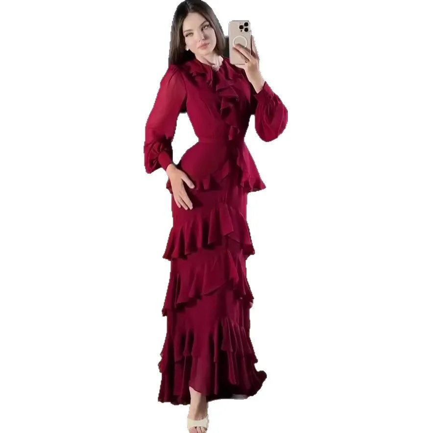 Elegant Women's Long Sleeve Maxi Dress Set - usage example