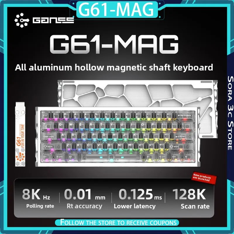 

GANSS G61-MAG HE Hall Effect Keyboard Hollow-out Design Aluminum Alloy 0.01mm RT Low Latency Gaming Keyboard Custom PC Accessory
