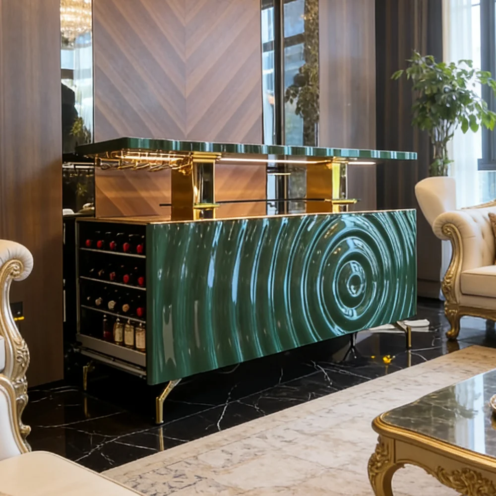 M*-Italian Light Luxury Wine Cabinet Solid Wood Water Ripple Texture Storage Furniture