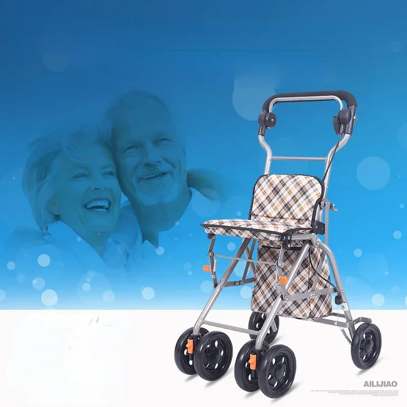 Stable Folding Shopping Cart - Lightweight Aluminum Four-Wheeler, Elderly Mobility Scooter for Enhanced Independence