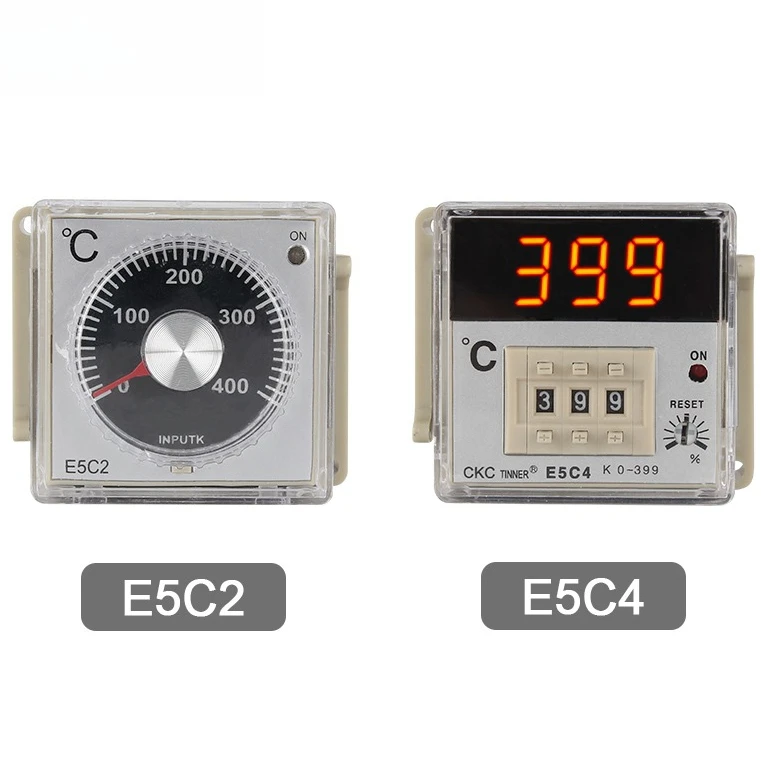 Controlador de temperatura E5C2 E5C4, perilla de puntero, pantalla Digital AC 220V 0-399 ℃   Entrada K de salida de relé con enchufe