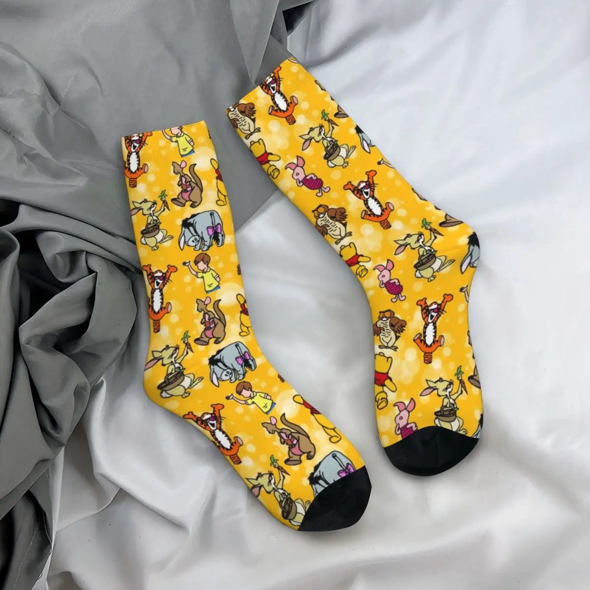 Happy Funny Men\'s Socks Harajuku Yellow Pooh Bear Eeyore Tigger Party Sock New Sport Women Socks Spring Summer Autumn Winter