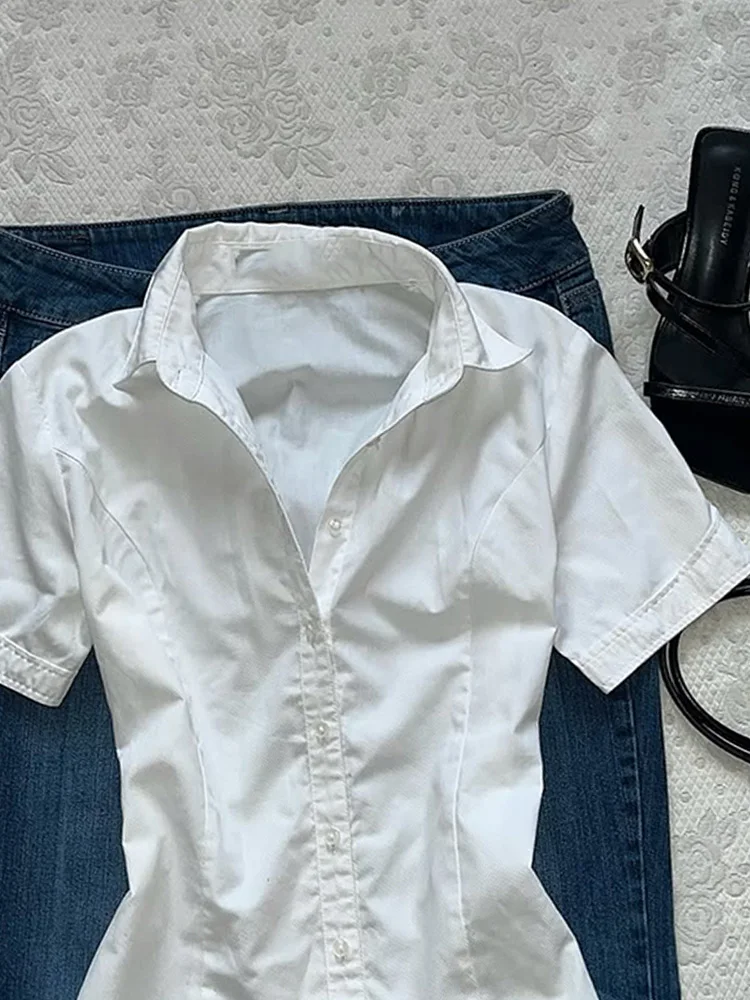 

Original Design White irt Women's Faionable Slimming Top Korean Sle Cotton Blend ort Sve Collar Summer 2025