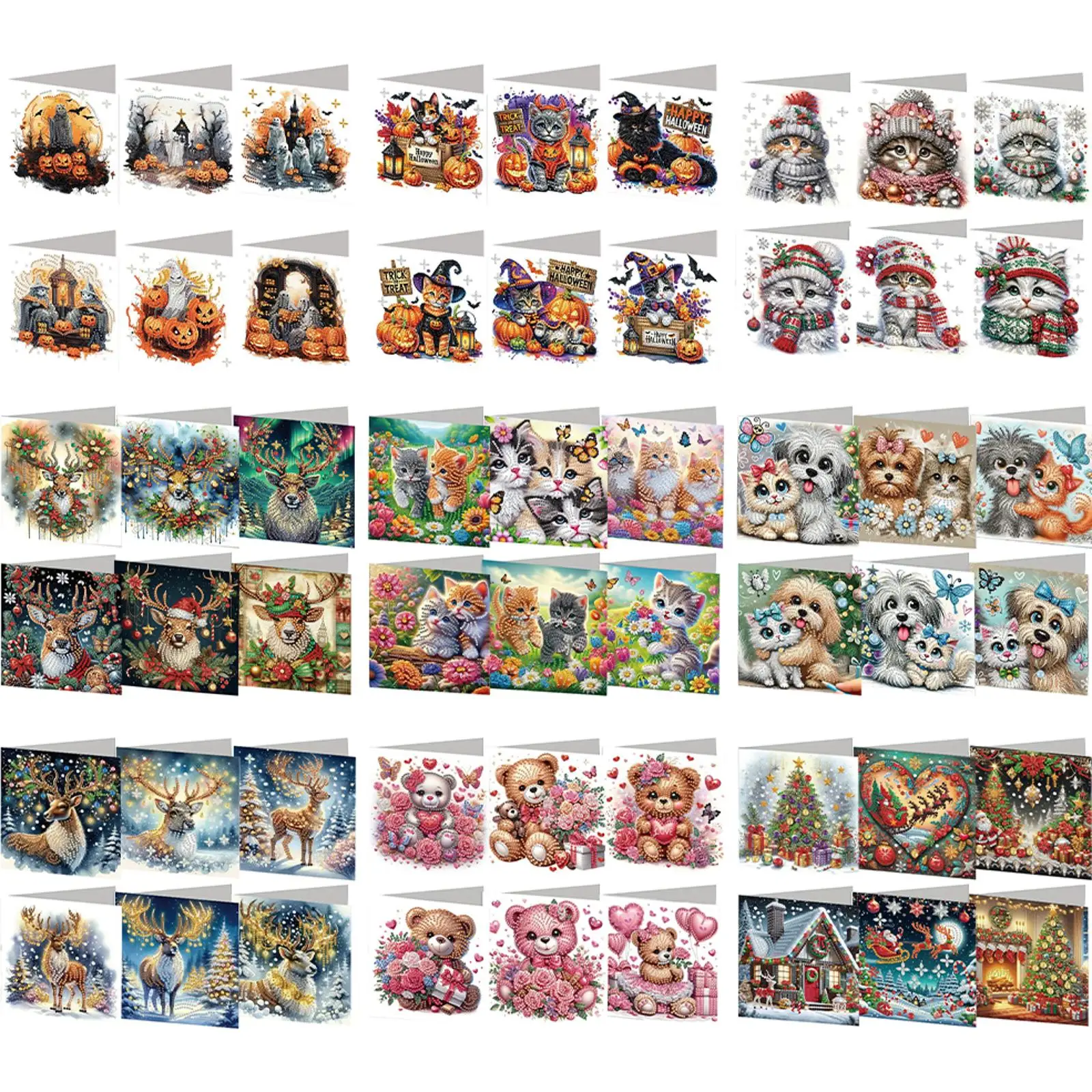 

Набор из 6 открыток с алмазной вышивкой в виде животных, ручной работы, для Рождества, дней рождения, Дня благодарения и других праздников