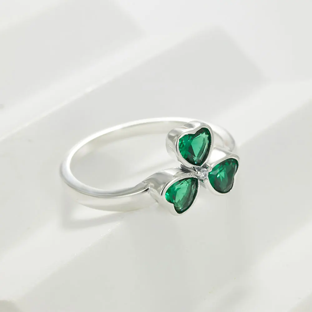 925 Sterling Silver Ring Women's Cubic Zirconia Lucky Clover Multi Layer Ring Wedding Ring Aesthetic Jewelry Gift