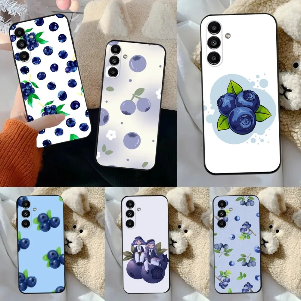 Fruit Blueberries Phone Case For Samsung S24,23,22,30,21,10,9,Ultra,Plus,Lite,FE,5G Black Soft Case