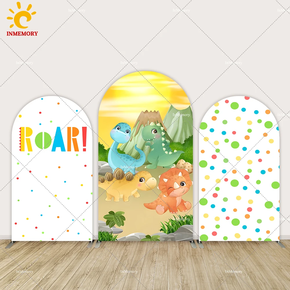 Cartoon Baby Dinosuar Arched Cover Backdrops Roar Baby Shower Boy Chiara Arched Wall Background Banner Doubleside