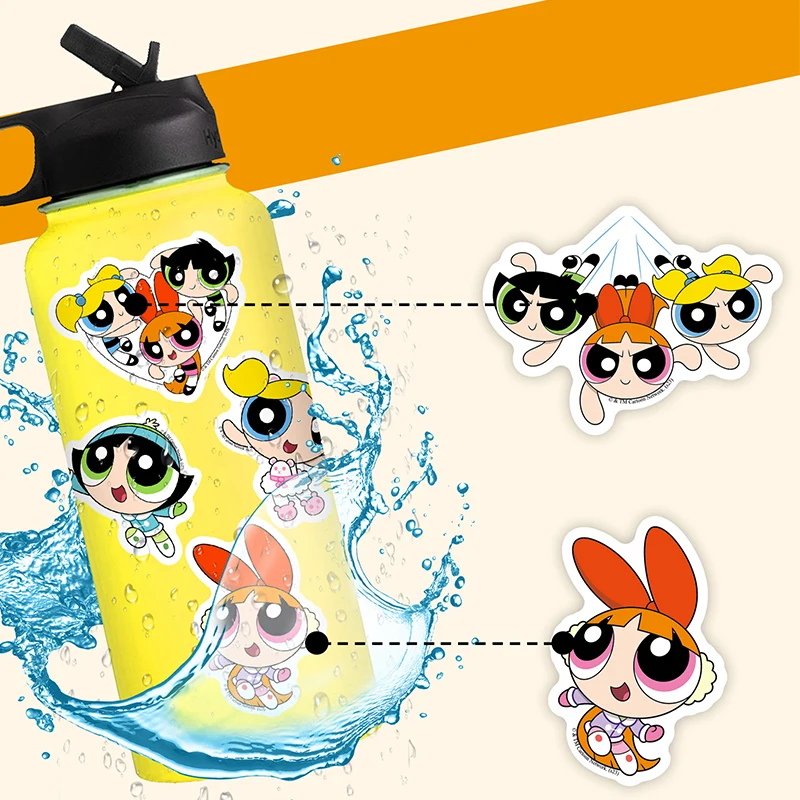 50PCS 3 Styles The Powerpuff Girls DIY Stickers Anime Figure Blossom Bubbles Water Cup No Repeat Waterproof Sunscreen Sticker