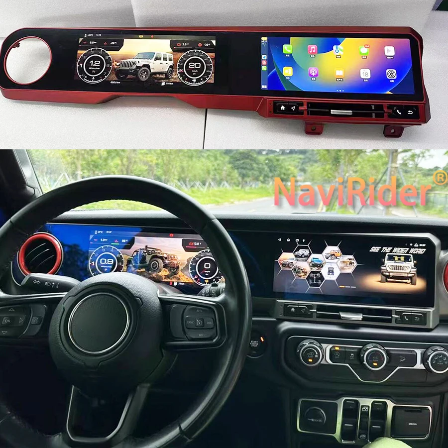 

12,3 + 12,3-дюймовый автомобильный радиоприемник Carplay для JEEP WRANGLER 2018-2022, ЖК-дисплей Android с двойным сенсорным экраном, мультимедийный плеер, GPS Navi, стерео 4G