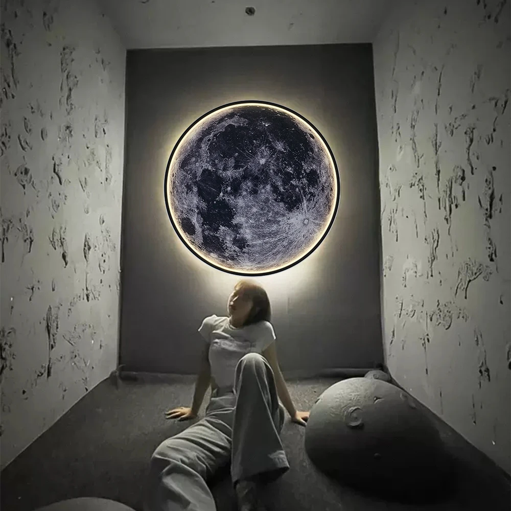 Lámpara LED de pared de Luna con Control remoto, Mural romántico regulable, luz nocturna, dormitorio moderno, sala de estar, decoración Interior del hogar, lámpara de pared