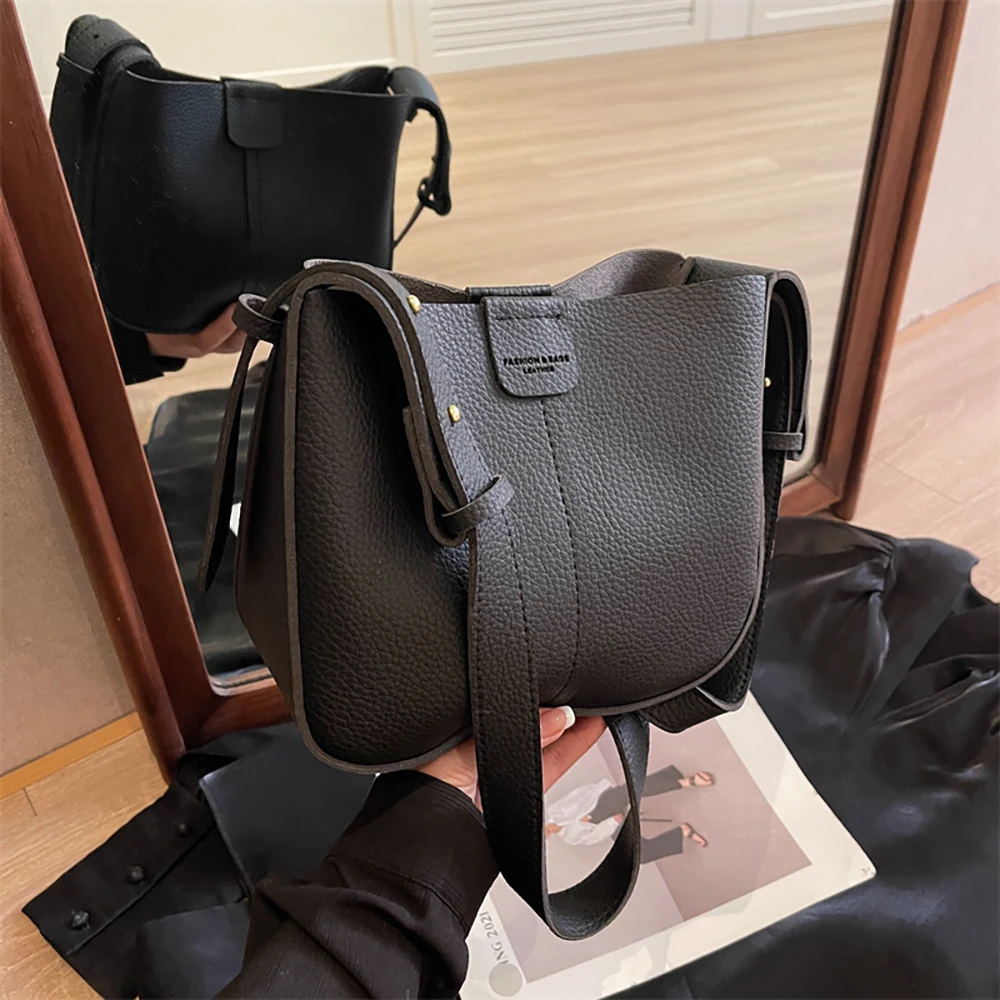 Large Capacity Bucket Crossbody Bag Women Casual Soft Pu Leather Square Messenger Bags 2024 New Trendy Single Shoulder Bags