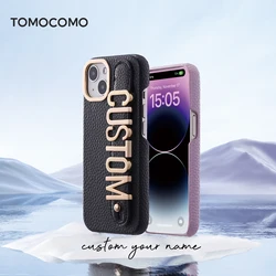 Leather Phone Case Custom Name Wristband Metal Gold Letters Personalized Cover for iPhone16 15 14 13 12 11ProMax 15 16plus