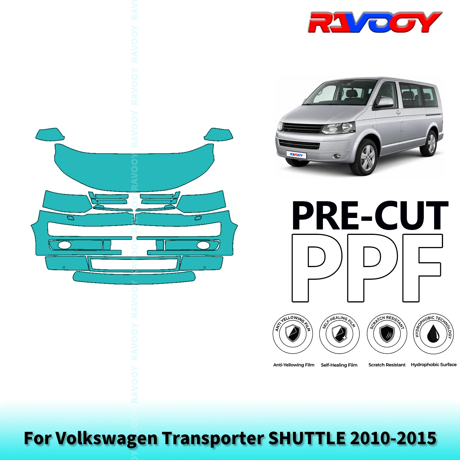 For Volkswagen Transporter SHUTTLE 2010-2015 Partial Front Pre-Cut Paint Protection Film PPF Stone Chip Kit | Clear/Matte/Black
