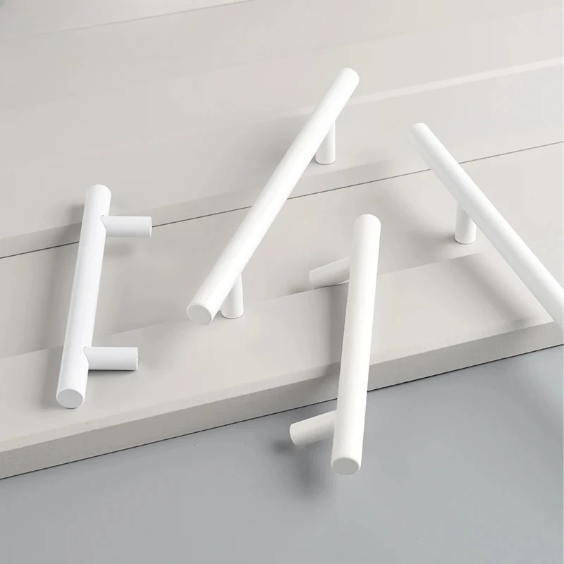 Image of 6er-Pack weiße Edelstahl-Schrankgriffe, moderne Küchenschubladengriffe, Beschläge