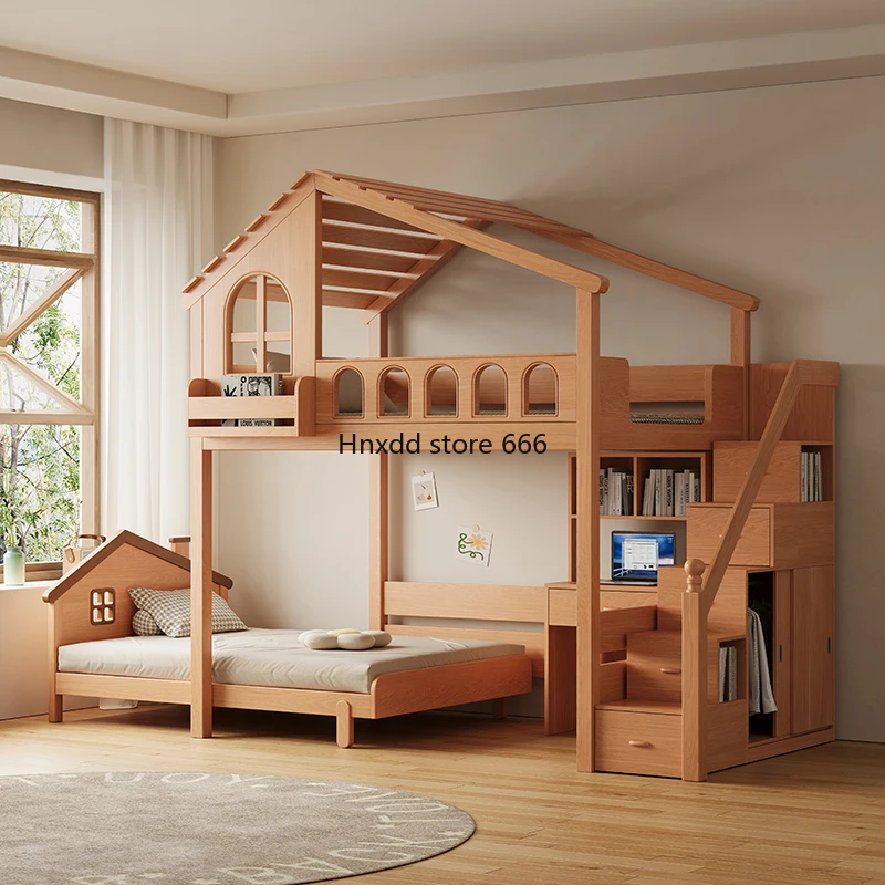 Petit appartement mobile haut et bas, dislocation tout bois massif pour enfants, lit haut et bas