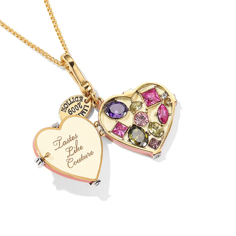 Fashion Romantic Zircon Bow Pink Openable Heart Pendant Necklace for Women Keychain Pendant Sweet Party Jewelry Halloween Gifts