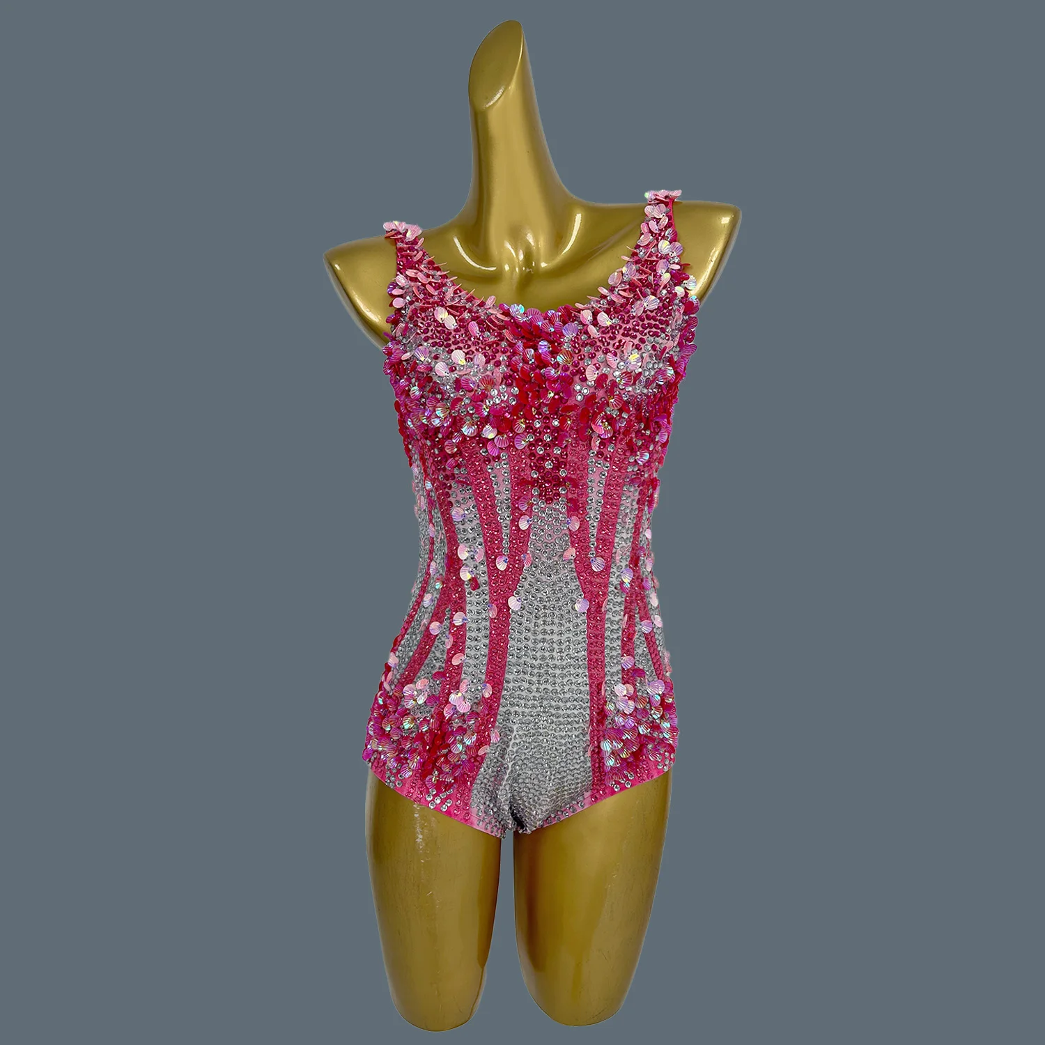 Dames luxe strass bodysuit pailletten schelp mouwloos turnpakje sexy stretch outfit verjaardag dansfeest collecties meimei