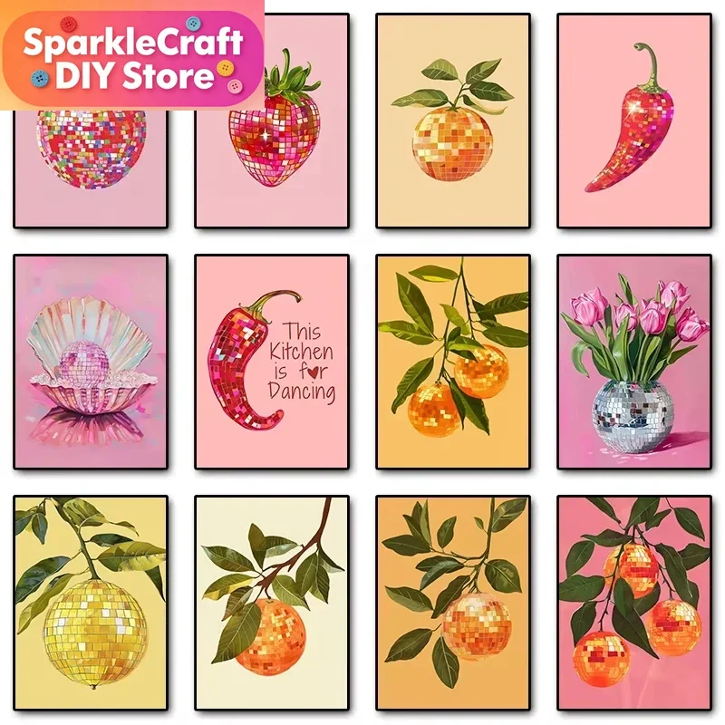 5D Diamond Painting Retro Trendy Fruit Disco Ball Orange Mirrorball Cross Stitch Embroidery DIY Home Decor Rhinestone Craft Gift