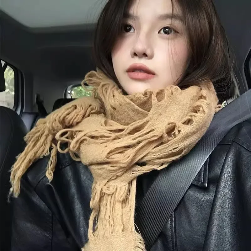 

Шерстяной шарф в стиле тысячелетия, зимний женский тонкий американский горячий нишевый теплый шарф для девочек, мужской шарф