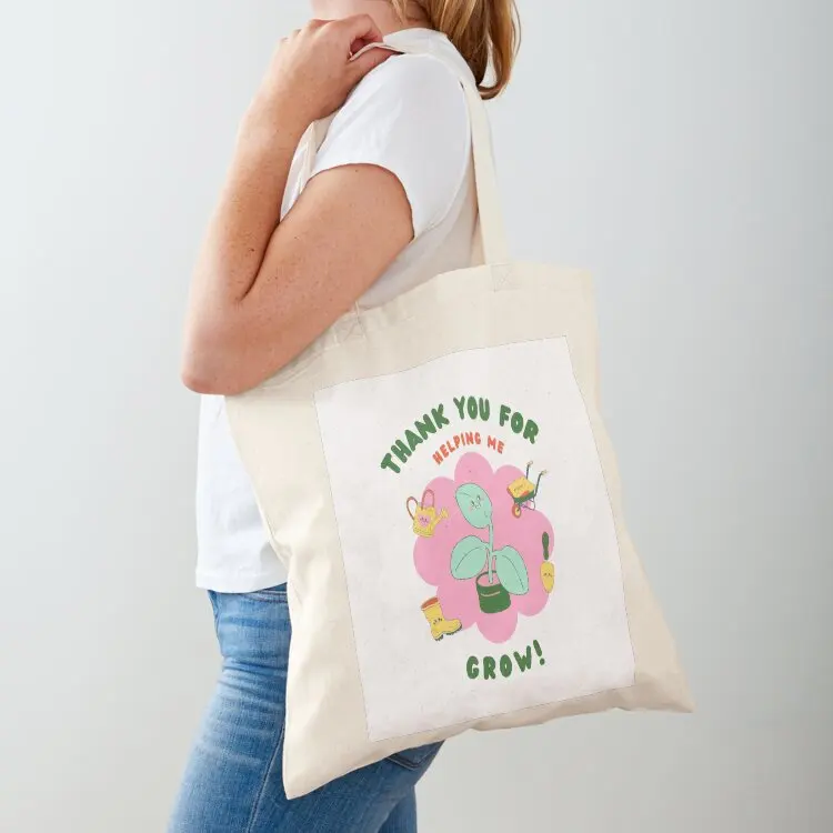 

A Cute Plant Rounded with Gardening And Planting Elements and heartfelt says Thank you for helping me grow! Tote Bag