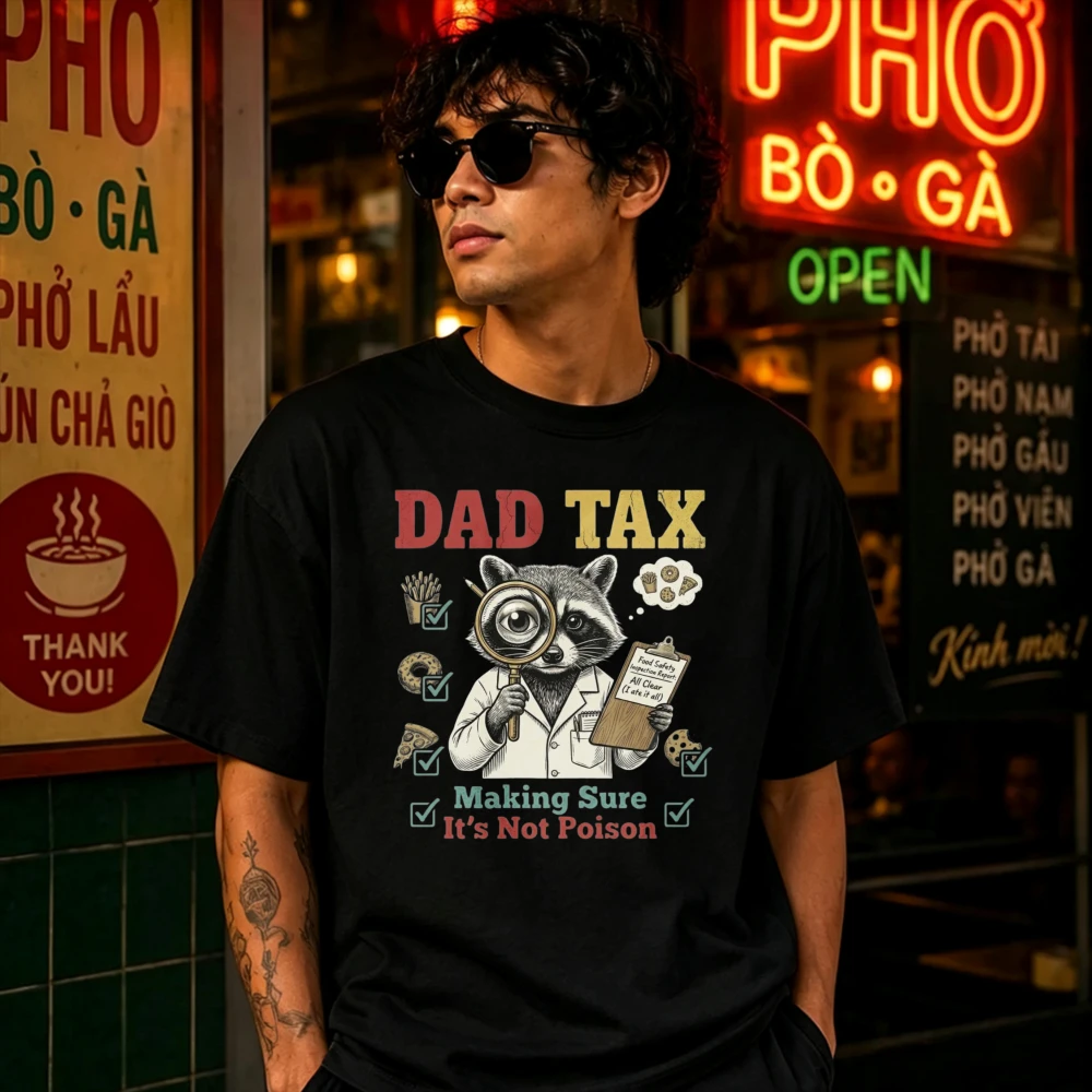 Men Dad Tax Making Sure It's Not Bane Scientist Raccoon Graphic T Shirt Casual Short Sleeve Cotton Tee Funny Humor Gift Tops
