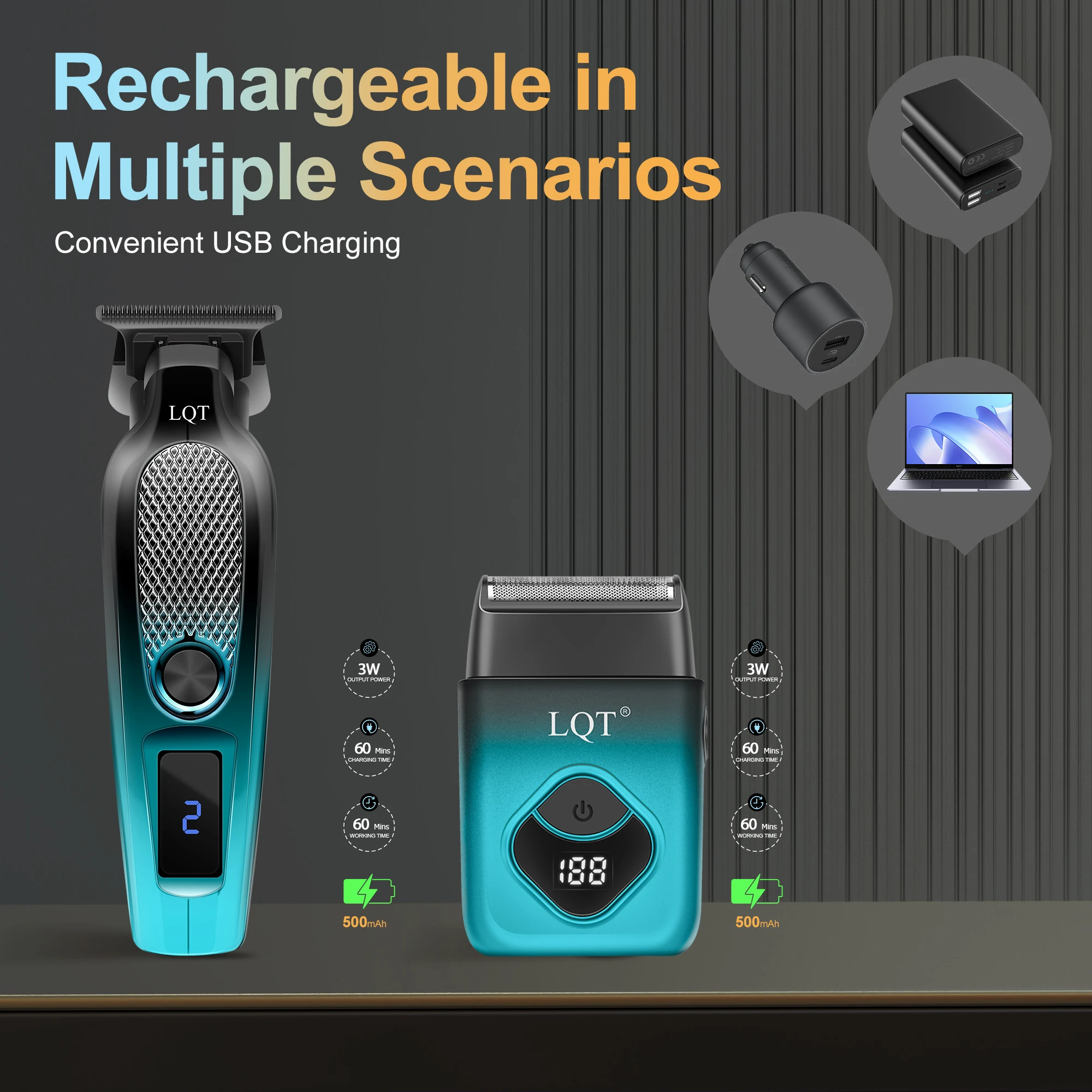 LQT Blue Hair Clipper & Shaver Set USB‑C Rechargeable LCD Digital Display Barber Grooming Kit for Men with 4pcs Guide Combs