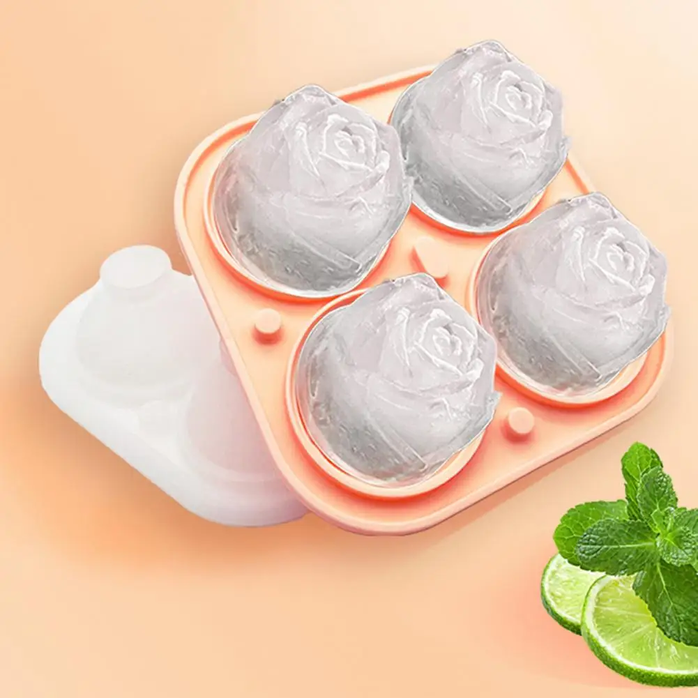 Rose Ice Mold Decorative Rose Ice Tray 4 Grids BPA-free  Beautiful Kitchen Novelty Rose Ice Maker