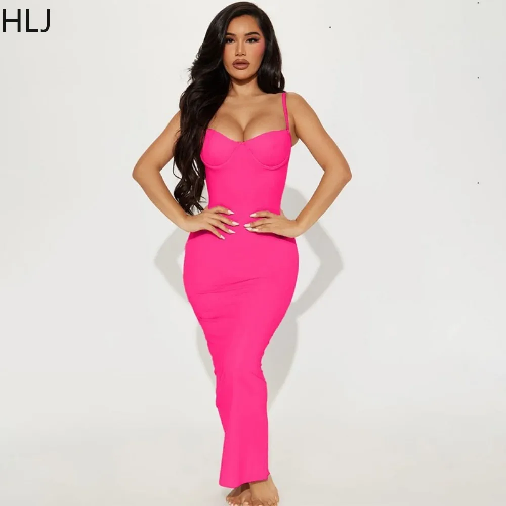 HLJ Sexy V dekolt Bodycon zawieszona sukienka kobiety cienki pasek bez rękawu bez pleców szczupła sukienki średniej długości moda kobiece do klubu