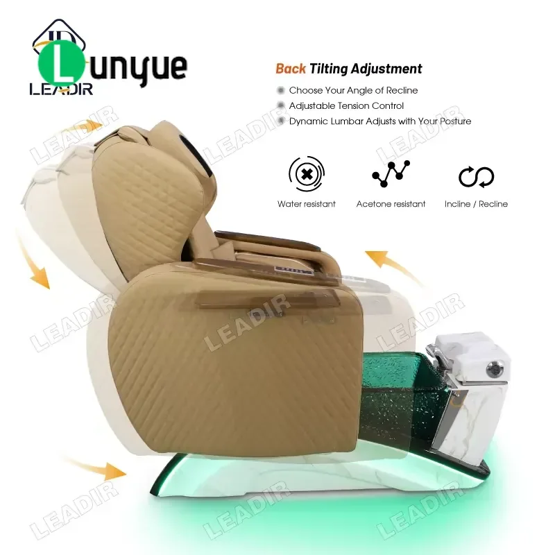 Luxury Grey Leather Foot Massage Chair for Nail Spa Human Touch Pedicure Chair with Colored Lights Comfortable Manicure