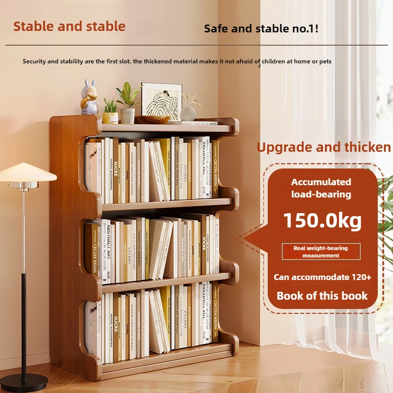 Bamboo Multi-Tier Bookshelf Storage Rack Divided Floor Bookcase Large Capacity Storage Cabinet Stable Bay Window Shelf