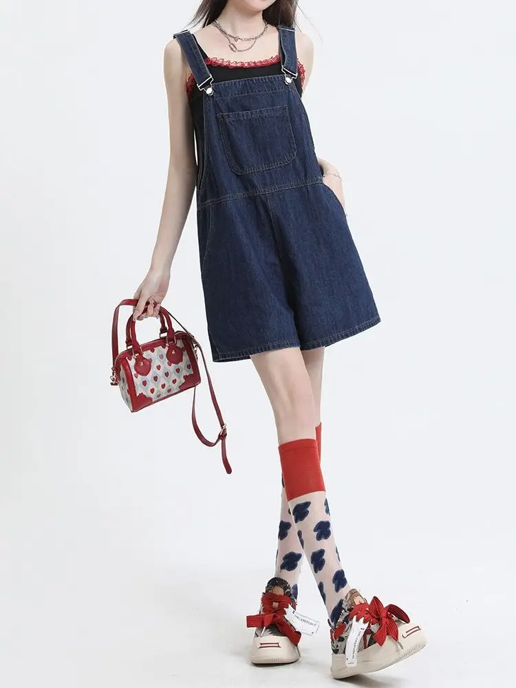 Casual High Waist Denim Overalls Women's Summer Fashion Loose Wide Leg Pants Short Trousers Versatile Age Reducing Lazy Style