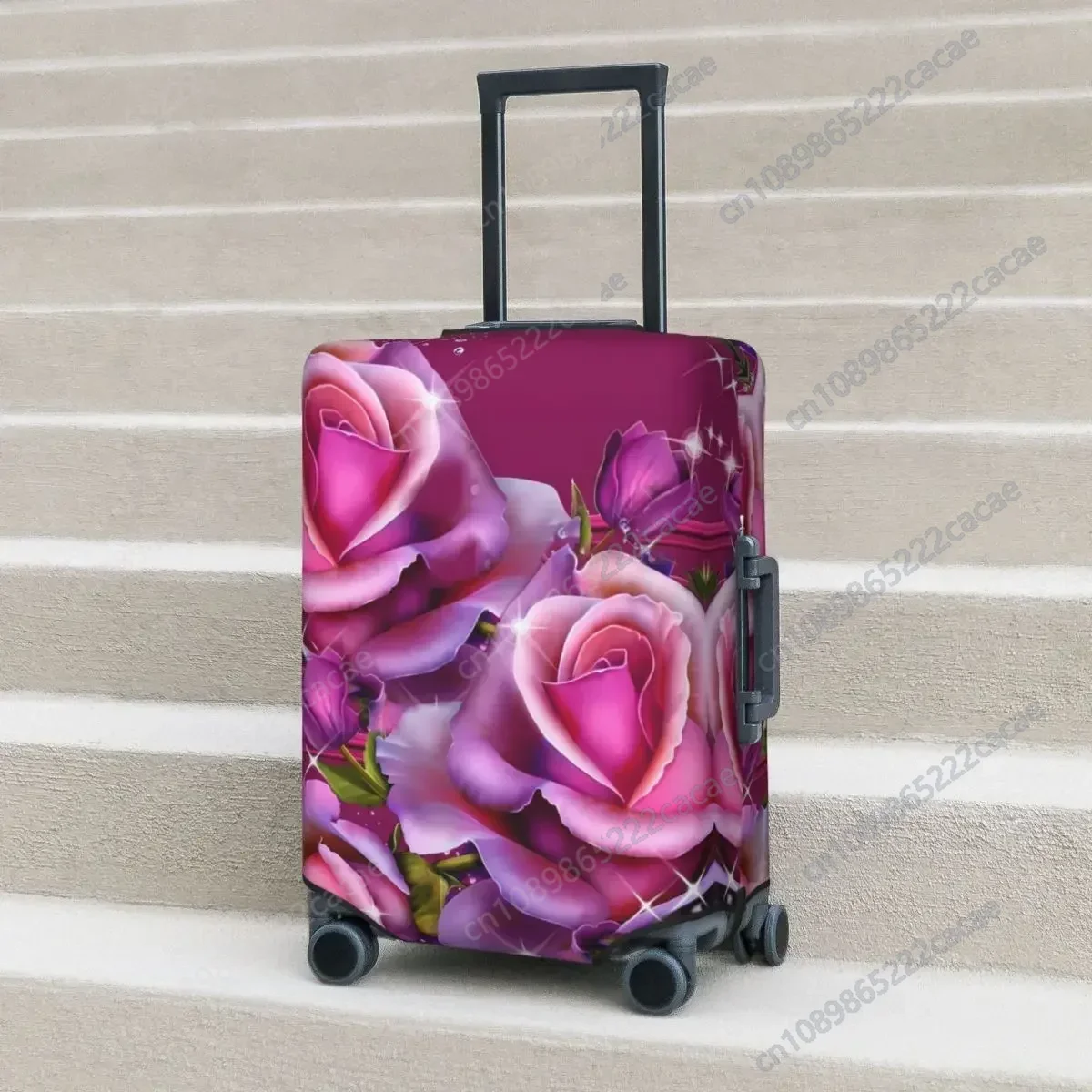 Pink Roses Printed Suitcase Cover Floral Plant 3D Cruise Trip Protector Flight Practical Luggage Case