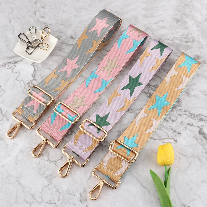 5cm Wide Bag Belt Colourful Handbag Strap Ethnic Style Widening Thickening Jacquard New Pattern Adjustable Shoulder Bag Strap