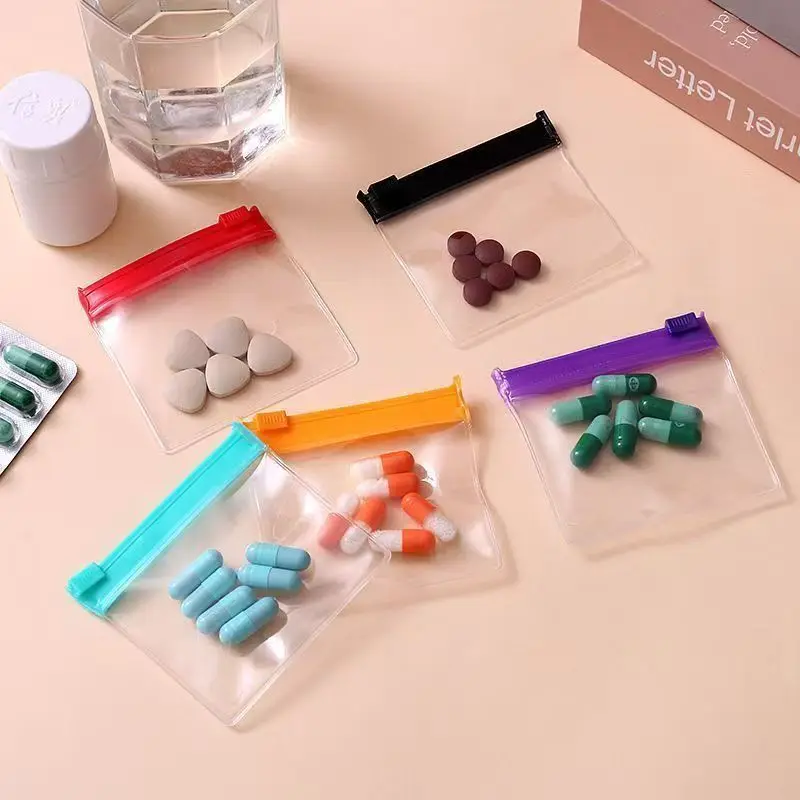 5-50pcs Pill Pouch Bags Reusable Zippered Pill Pouch Set Medicine Organizer 5 Colors Self Sealing Translucent Medicine Bags