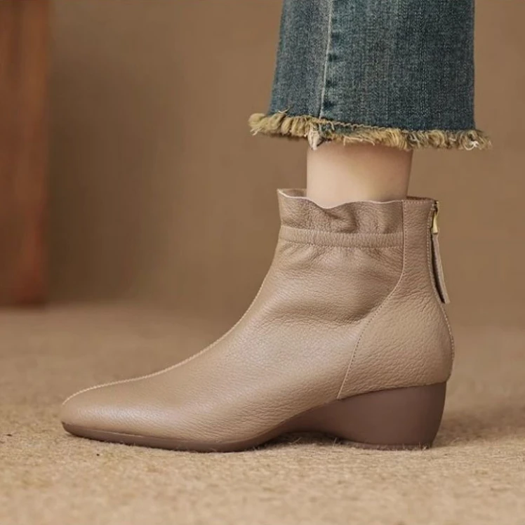 2026 Autumn Winter Women Wedge Boots Vintage Warm Plush Lined Comfortable Casual Ankle Booties Fashion Mom Shoes